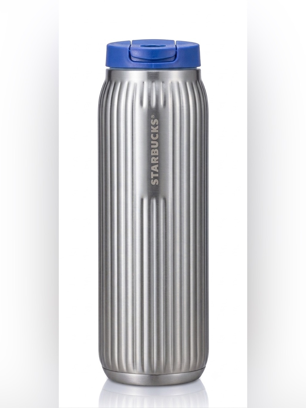 Starbucks Blue Metallic Ribbed Flip Lid Stainless Steel 16oz Tumbler - 2023